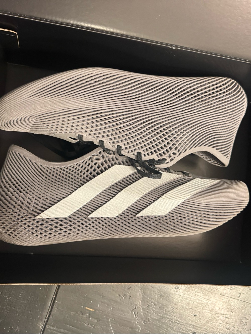 adidas Men's Light Gray Knit Athletic Shoes with White Stripes